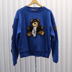 Top Gun Sweatshirt Men's Size Small Blue Chenille Bear Patch American Flag Patch